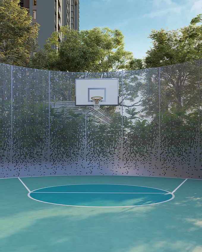 Outdoor basketball court at Atlis Ocean Cliffs residential community